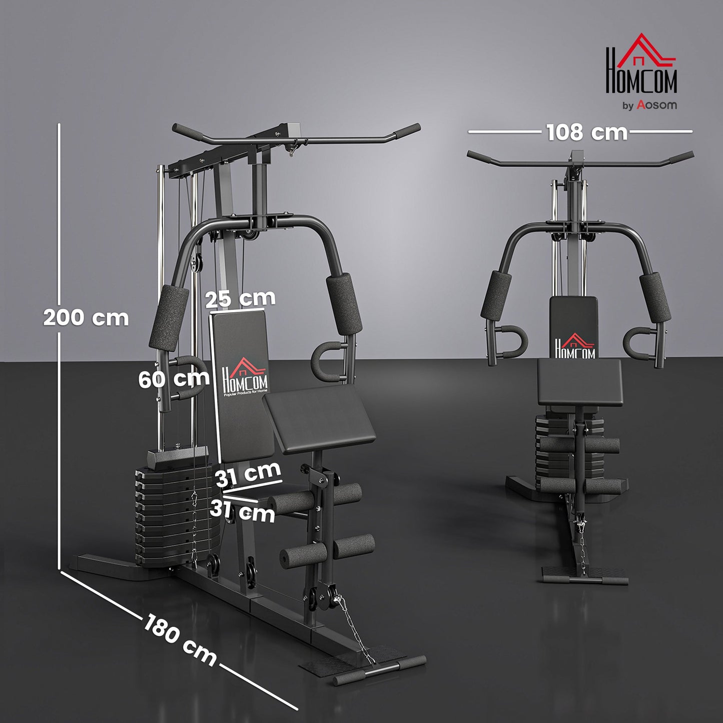 HOMCOM Multi-Exercise Gym Station, with 45kg Weight Stack, for Full Body Workout