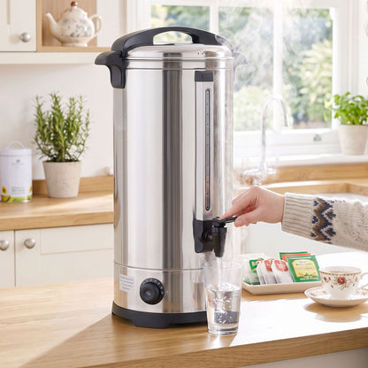 HOMCOM 24L Catering Urn, 2500W Stainless Steel Hot Water Boiler Dispenser with Thermostat, Keep Warm Function and Easy Pour Tap