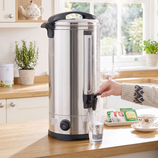 HOMCOM 24L Catering Urn, 2500W Stainless Steel Hot Water Boiler Dispenser with Thermostat, Keep Warm Function and Easy Pour Tap