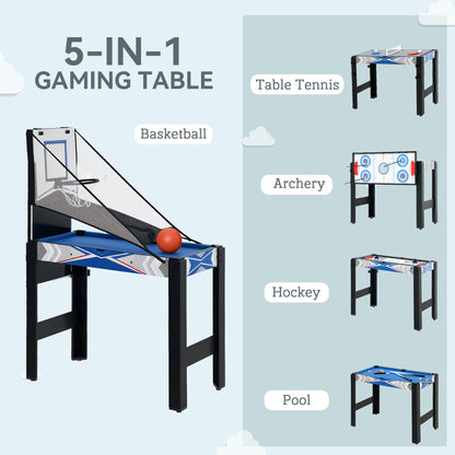 SPORTNOW 5-in-1 Multi Games Table, with Pool, Table Tennis, Basketball, Hockey, Archery, Blue