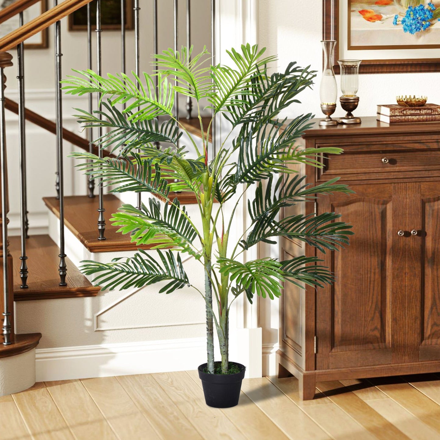 Outsunny 2 Ball Topiary Tree in Pot for Home Decor, Artificial Plant for Home Office, Living Room Decor, Dark Green