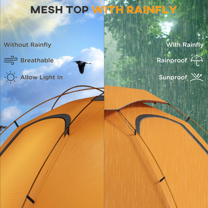 Outsunny Aluminium Frame Camping Tent Dome Tent with Removable Rainfly, 2000mm Waterproof, for 1-2 Man, Orange