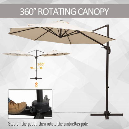 Outsunny 3M Banana Parasol Hanging Cantilever Umbrella W/ Cross Base Hand Crank Aluminium Frame 360CinfinityRotation Hand Crank-Beige