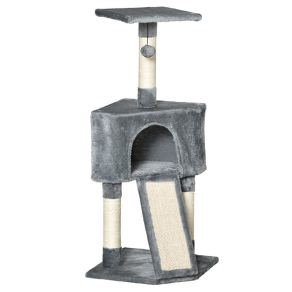 PawHut Corner Cat Tree for Indoor Cats, Kitten Tower with Scratching Post House Ladder Toy - Grey