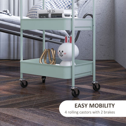 HOMCOM Three-Tier Steel Storage Trolley - Light Blue