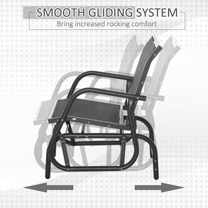 Outsunny Outdoor Garden Glider Chair, Metal Frame Single Armchair Swing Seater w/ Breath Mesh Fabric Seat, Curved Backrest, Armrests, for Living Room, Patio, Porch, Dark Grey