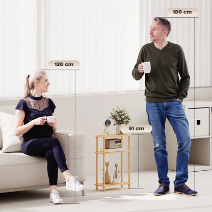 HOMCOM Bamboo Side Table, 3-Tier Slim End Table, Nordic Style, for Living Room, Bedroom, Office, Tool-Free Assembly, Natural Wood Finish