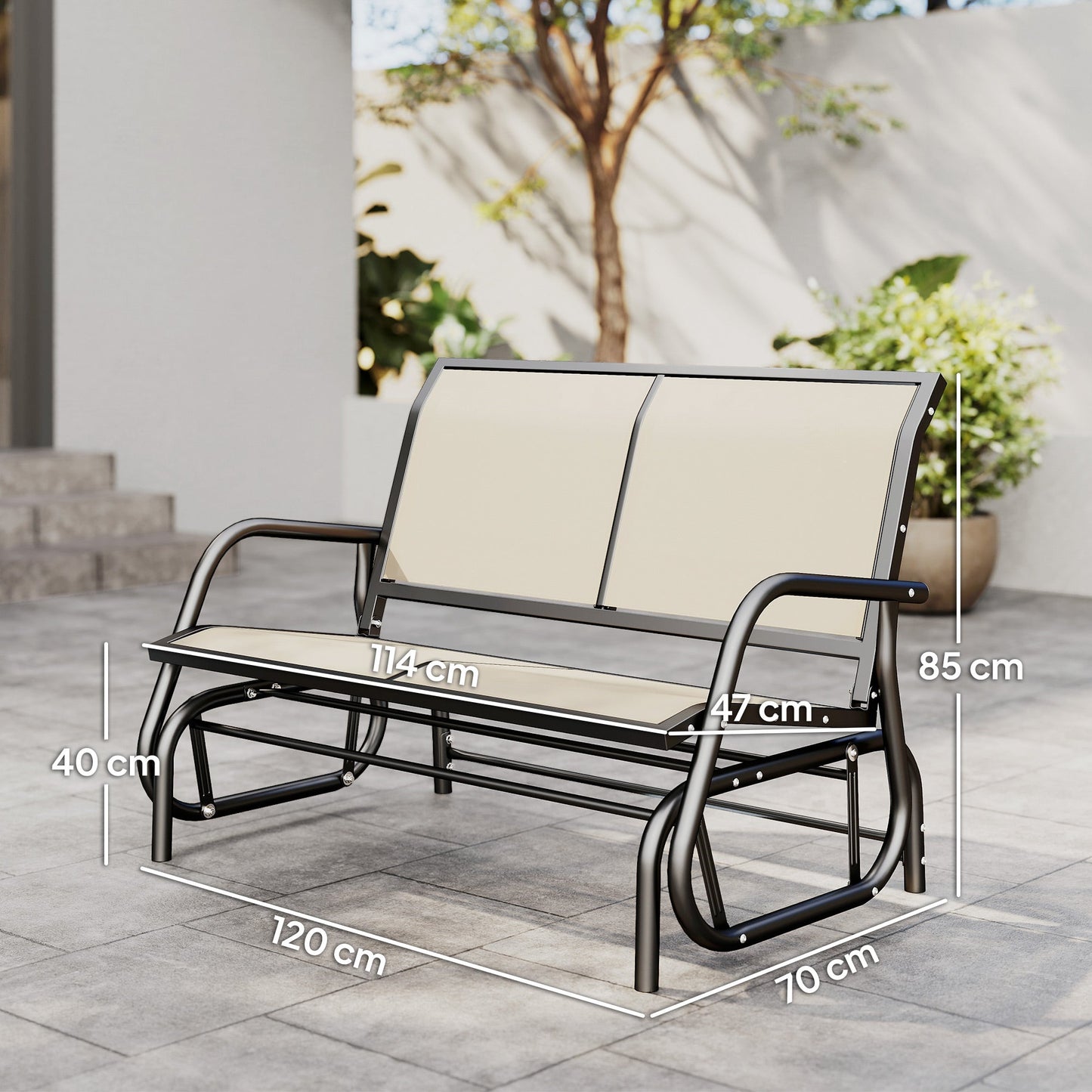 Outsunny 2-Person Outdoor Glider Bench Patio Double Swing Gliding Chair Loveseat w/Power Coated Steel Frame for Garden Patio Porch, Cream