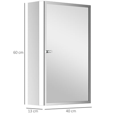 HOMCOM Stainless Steel Wall mounted Bathroom Mirror Cabinet 2 Shelves Storage Unit Furniture w/Single Door (60H x 40L x 13D (cm))