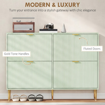 HOMCOM Elegant Four-Drawer Shoe Cabinet - Light Green