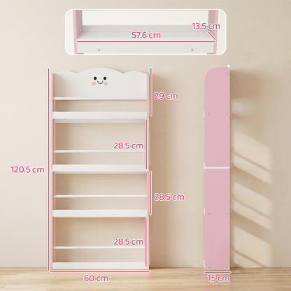 AIYAPLAY 4 Tier Kids Bookshelf, Children Bookcase with Anti-Tip Kit, Toddler Space-Saving Bookcase for Kids Room, Playroom, Pink
