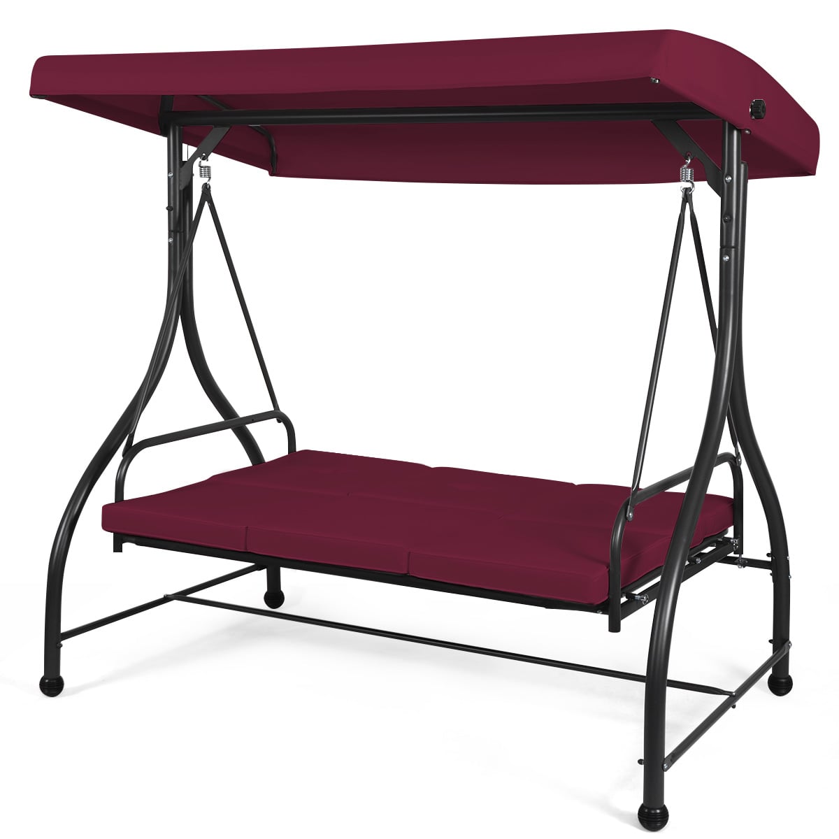 3 Seater Garden Swing Chair with Adjustable Canopy and Cushions-Wine