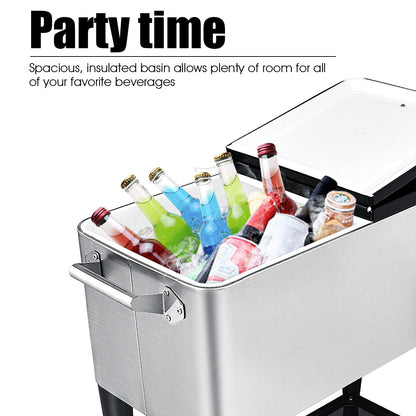 76L Bar Party Drink Ice Bucket Trolley Car Cooler for Outdoor Patio Pool