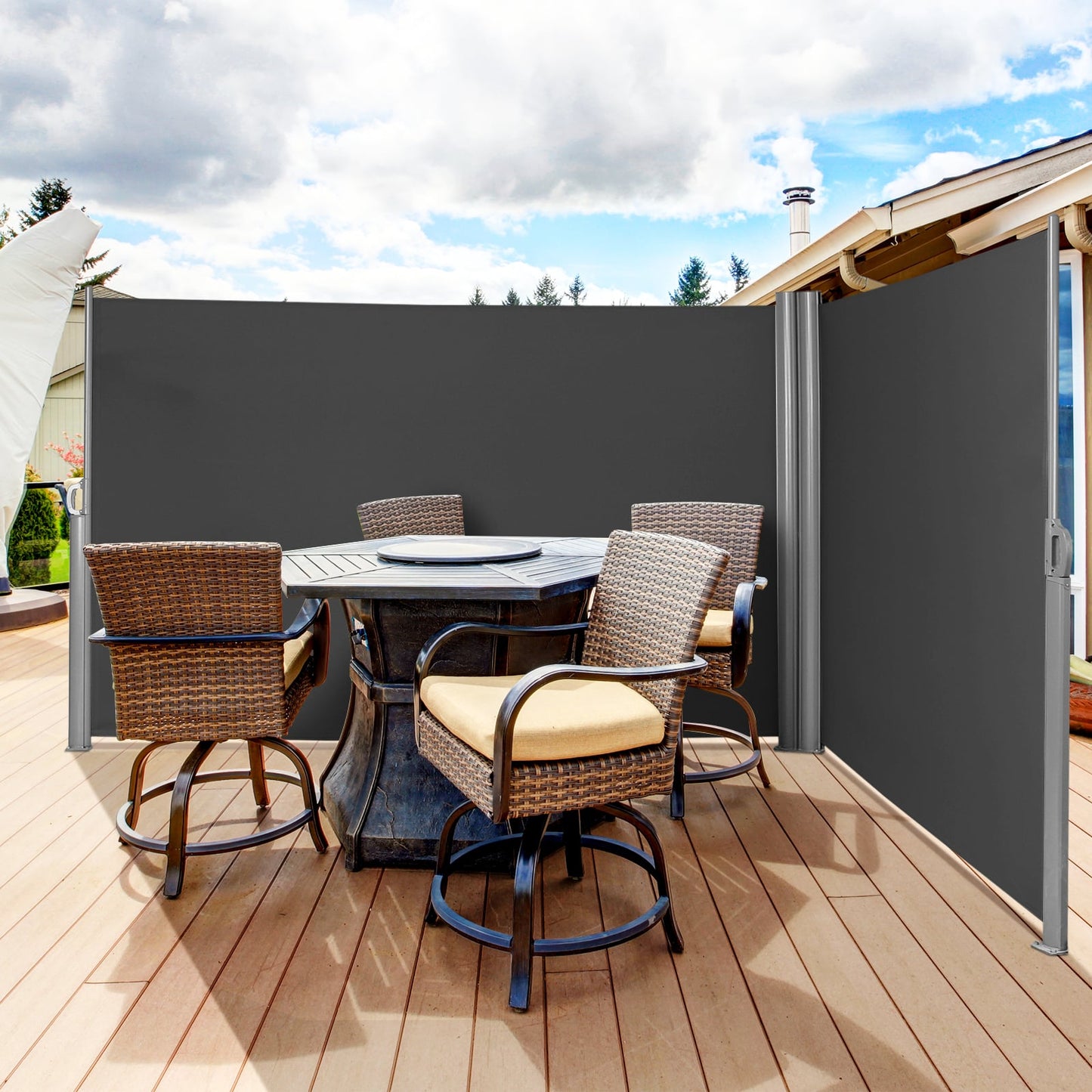 600 x 160 cm Patio Double-Sided Retractable Folding Side Awning