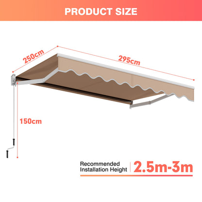 10 x 8 Feet Aluminum Retractable Awning with Crank Handle and Water-Resistant Polyester-Beige