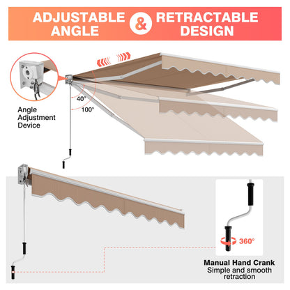 10 x 8 Feet Aluminum Retractable Awning with Crank Handle and Water-Resistant Polyester-Beige