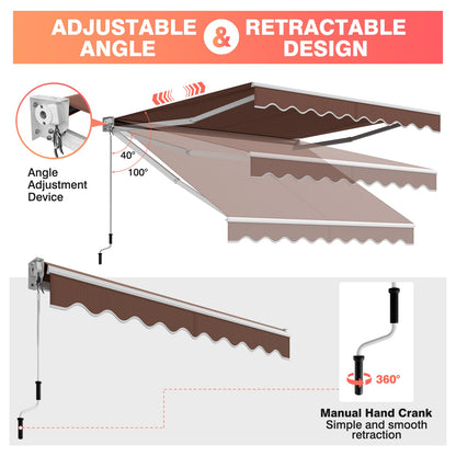 10 x 8 Feet Aluminum Retractable Awning with Crank Handle and Water-Resistant Polyester-Coffee