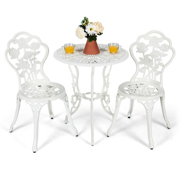 Cast Aluminum Patio Bistro Set with 2 Chairs for Balcony & Poolside