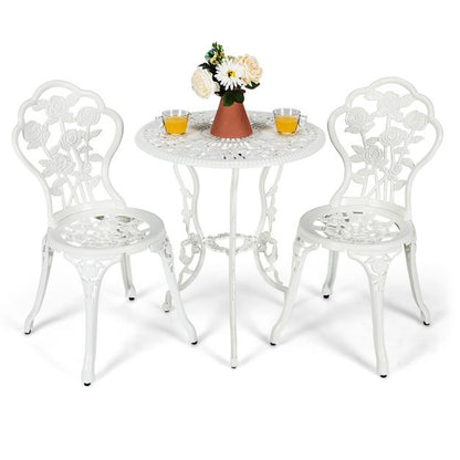 Cast Aluminum Patio Bistro Set with 2 Chairs for Balcony & Poolside