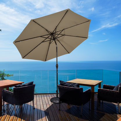 3m Solar Powered LED Lighted Patio Umbrella with Tilt and Crank-Coffee