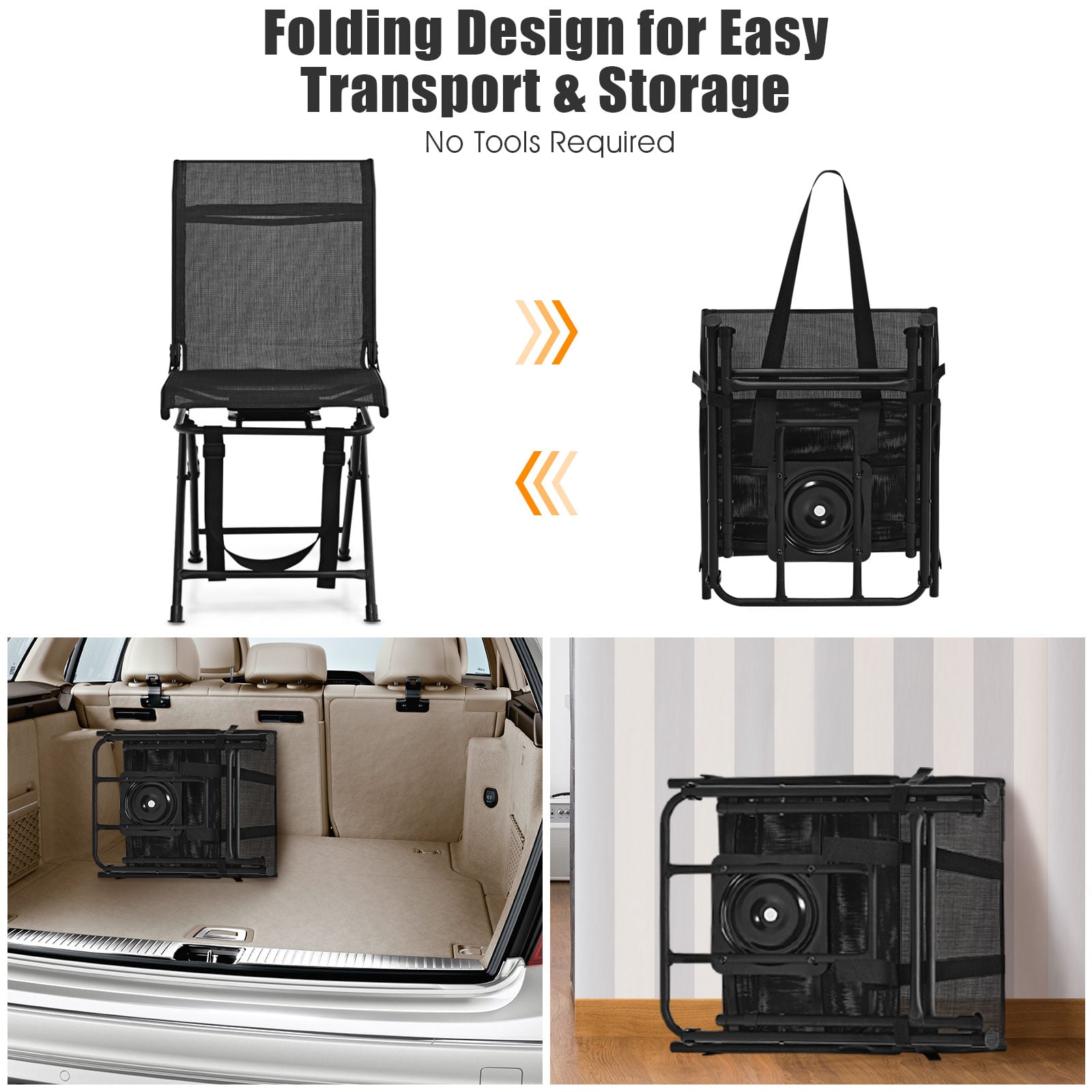 360° Swivel Hunting Blind Chair with Sturdy Metal Frame Support up to 330 lbs-Black