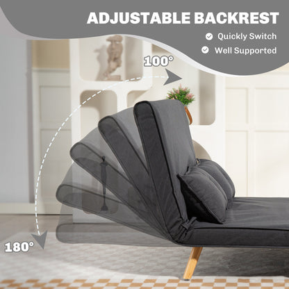 HOMCOM Two-Seater Linen-Look Sofa Bed - Charcoal Grey