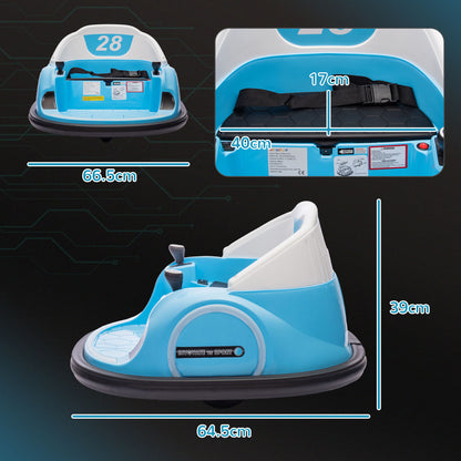 AIYAPLAY 360Â° Rotation Kids Bumper Car, 12V Waltz Car with Remote Control, Dual Joystick, Music, Lights, Light Blue