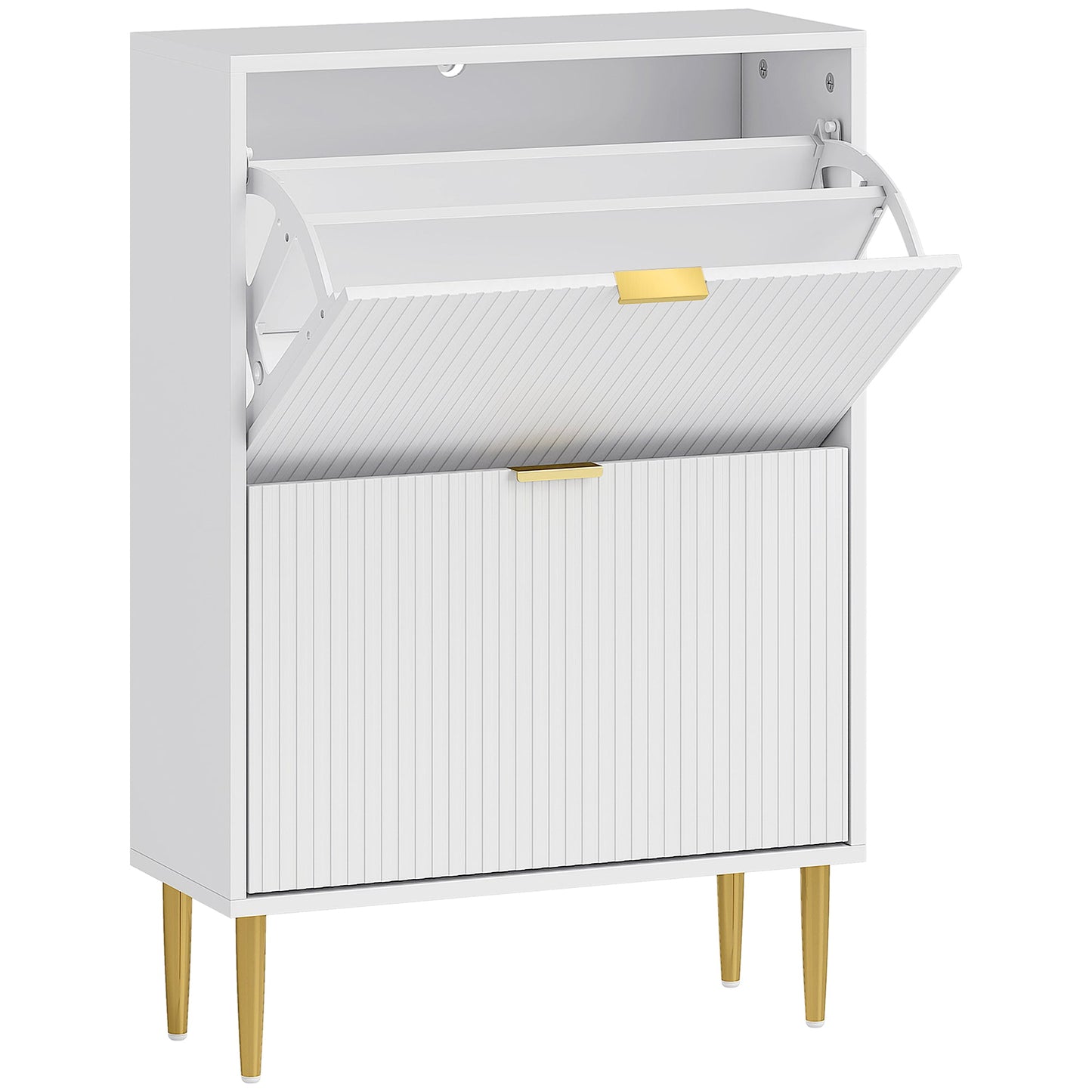 HOMCOM Narrow Shoe Cabinet with 2 Flip Drawers - White