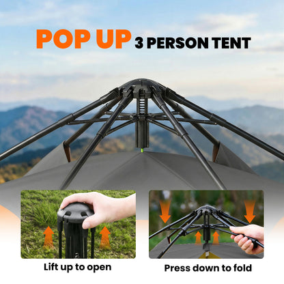 Outsunny Double Layer Instant Pop Up Tent with Rainfly, Portable Camping Shelter with Sewn-in Groundsheet and Carry Bag, Orange