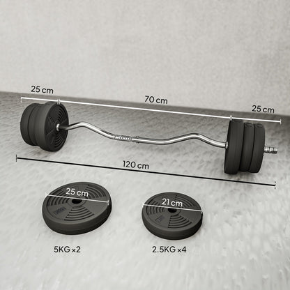 SPORTNOW 25kg Barbell Set, Adjustable Weights with Curl bar and Non-Slip Handle, for Women and Men Weight Lifting Training