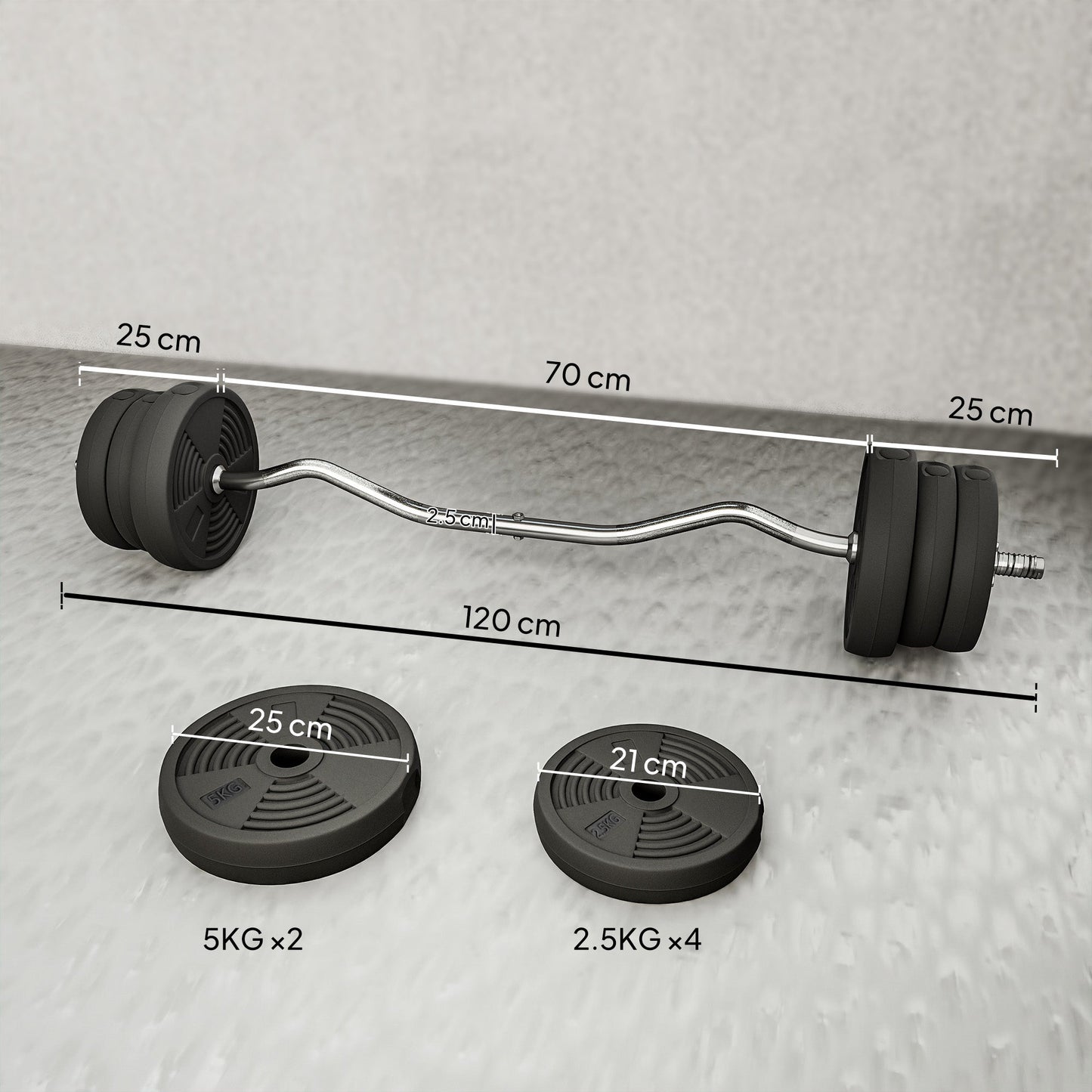 SPORTNOW 25kg Barbell Set, Adjustable Weights with Curl bar and Non-Slip Handle, for Women and Men Weight Lifting Training