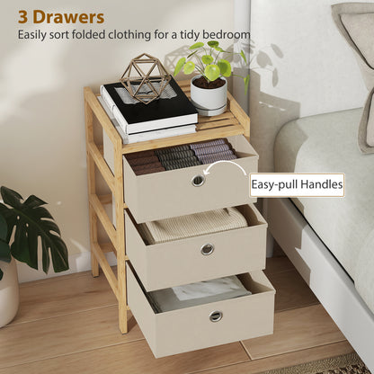 HOMCOM Chest of Drawers, 3 Fabric Drawers Narrow Dresser with Bamboo Frame, Cream White