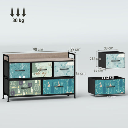 HOMCOM 5-Drawer Chest of Drawers - Blue