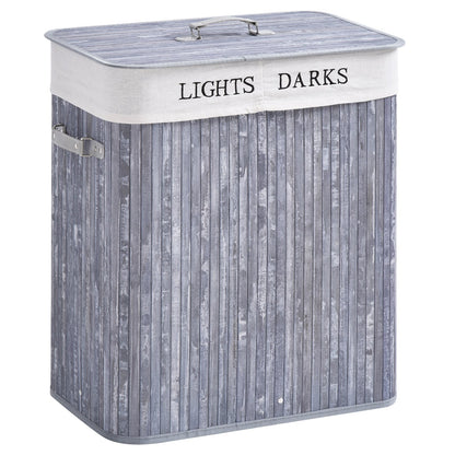 HOMCOM 100L Collapsible Natural Wood Laundry Hamper Organizer Clothes Washing Basket Bin Storage Box w/Lid Removable Lining 52x32x63cm, Grey