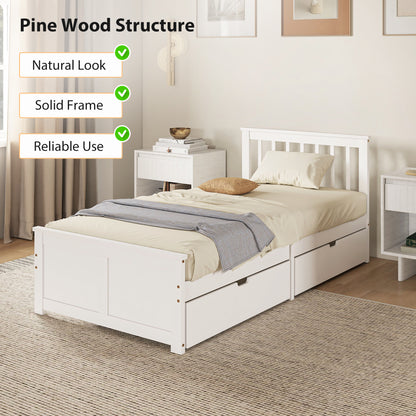 HOMCOM Wooden Single Bed Frame, with Drawers - White