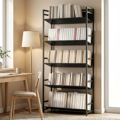 HOMCOM Bookshelf 5-Tier Metal Frame Room Divider Bookcase Storage Shelves for Living Room Black