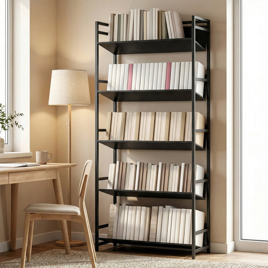 HOMCOM Bookshelf 5-Tier Metal Frame Room Divider Bookcase Storage Shelves for Living Room Black