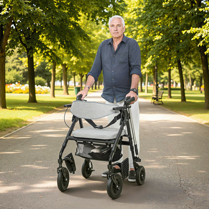 HOMCOM Rollator Walker Wheelchair, with Seat - Grey