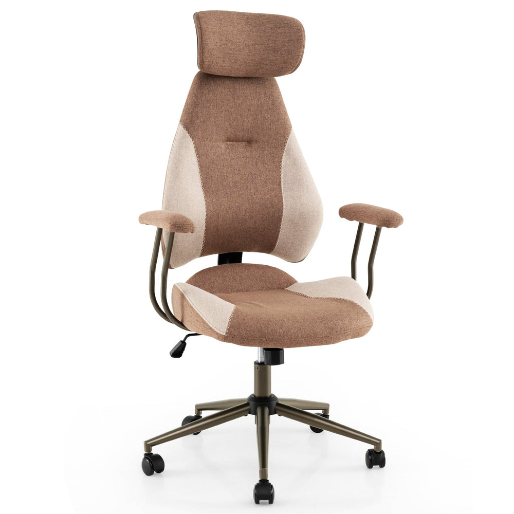 Office Chair with 2D Adjustable Headrest Elastic Sponge Filling-Brrown