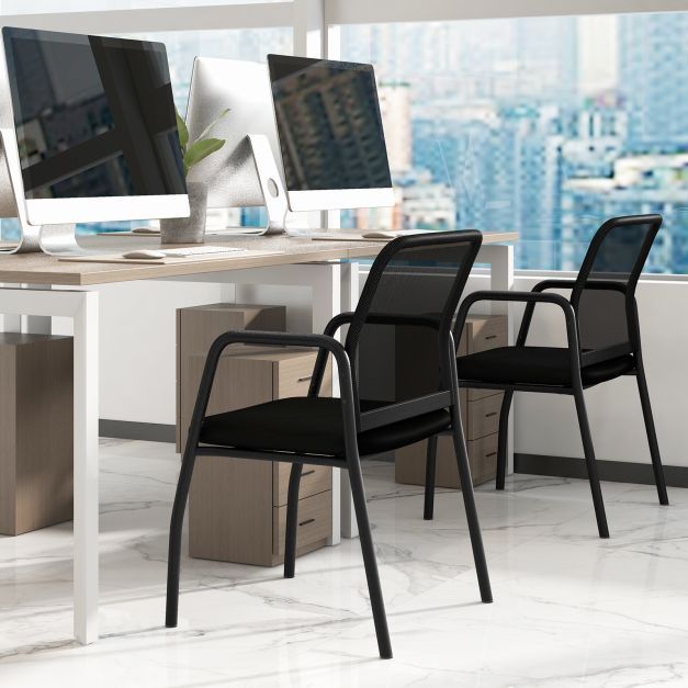 Office Guest Chairs with Ergonomic Mesh Backrest and Cushioned Seat Set of 6-Black