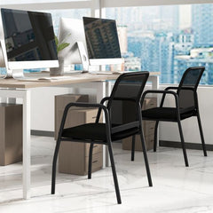 Office Guest Chairs with Ergonomic Mesh Backrest and Cushioned Seat Set of 6-Black