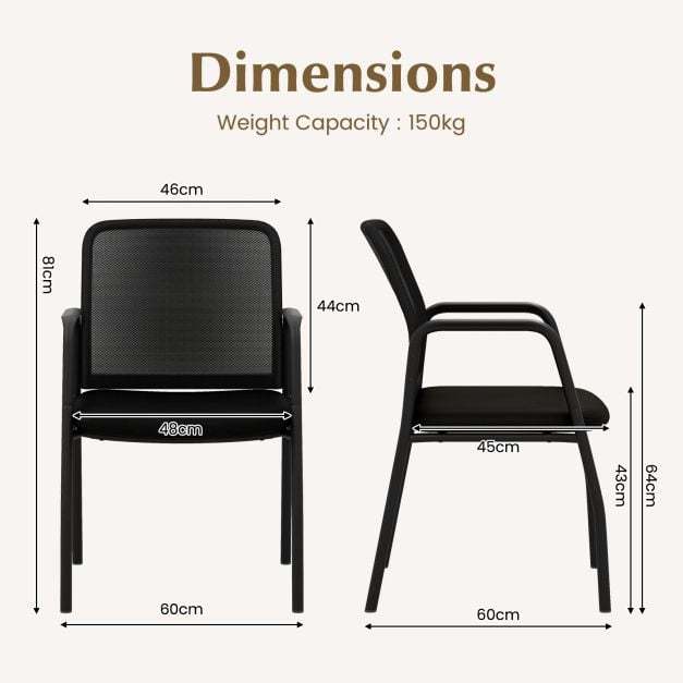 Office Guest Chairs with Ergonomic Mesh Backrest and Cushioned Seat Set of 6-Black