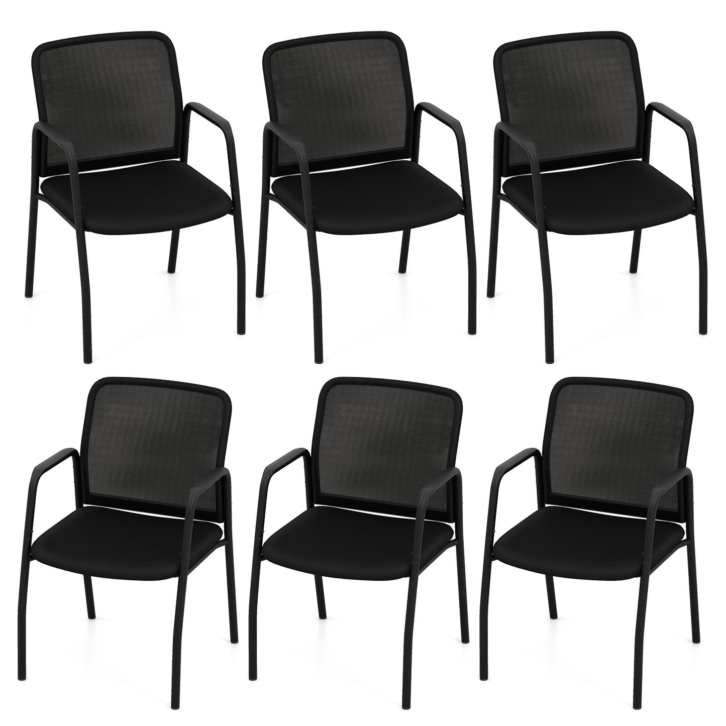 Office Guest Chairs with Ergonomic Mesh Backrest and Cushioned Seat Set of 6-Black