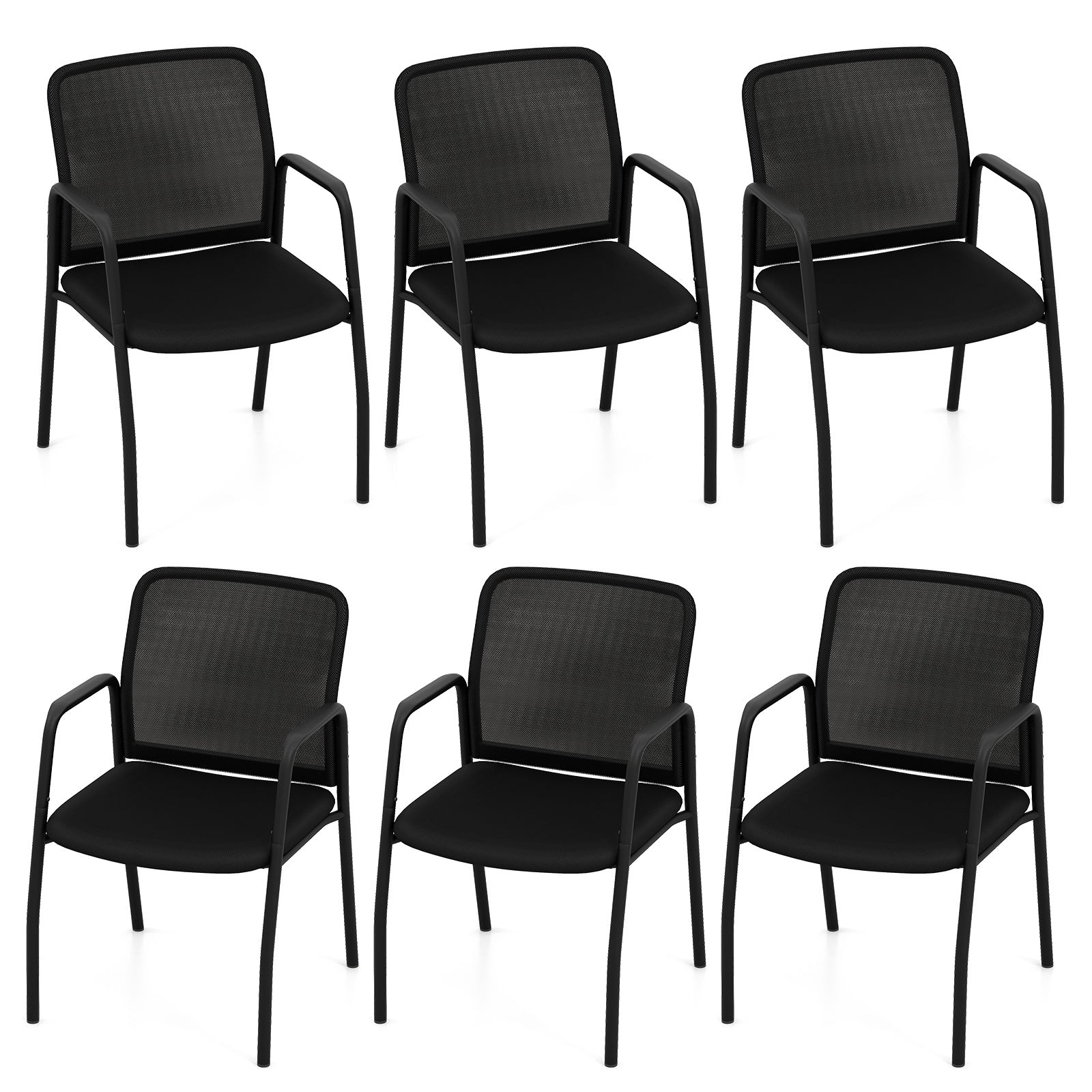 Office Guest Chairs with Ergonomic Mesh Backrest and Cushioned Seat Set of 6-Black