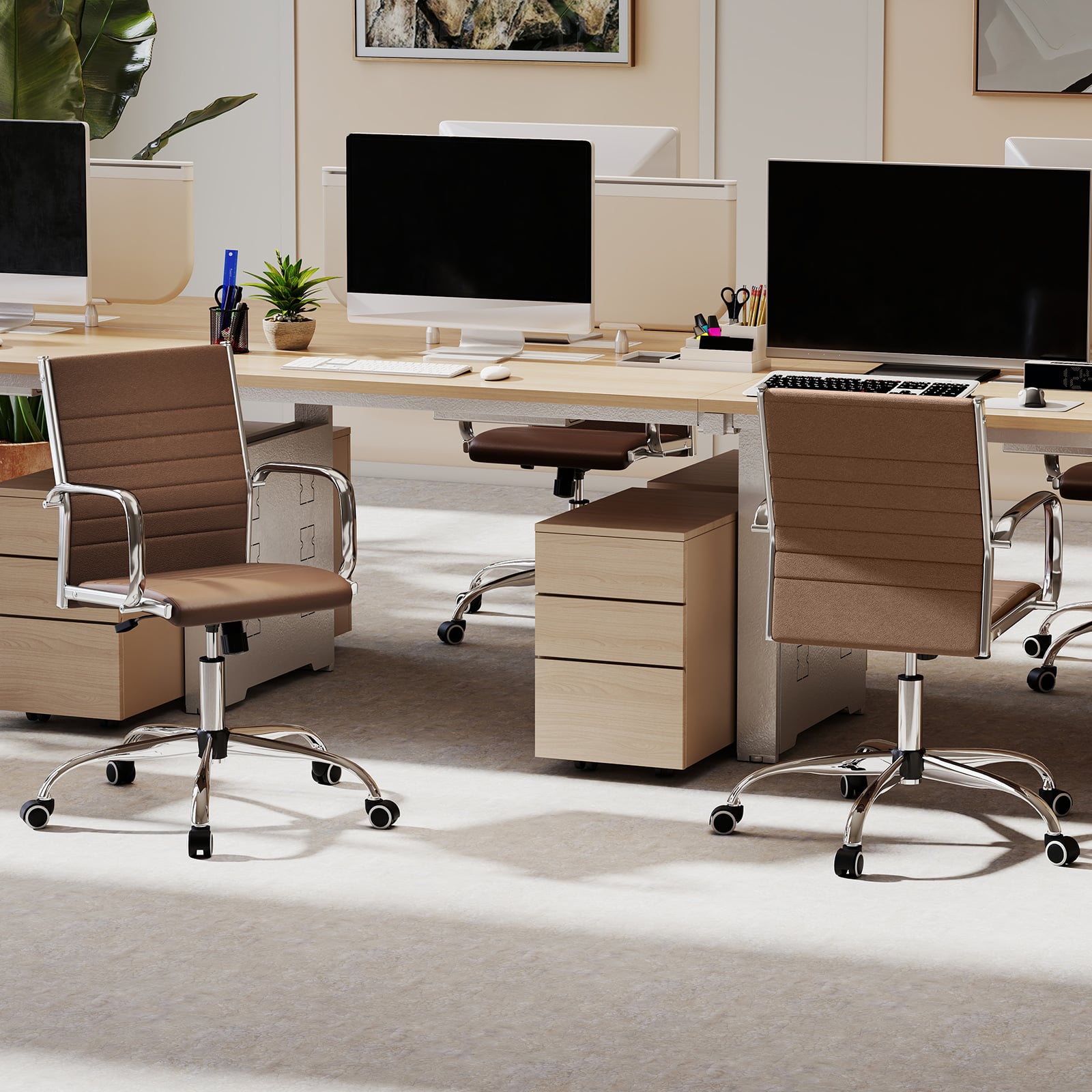 Height Adjustable Rolling High-Back Executive Chair for Home Office-Brown