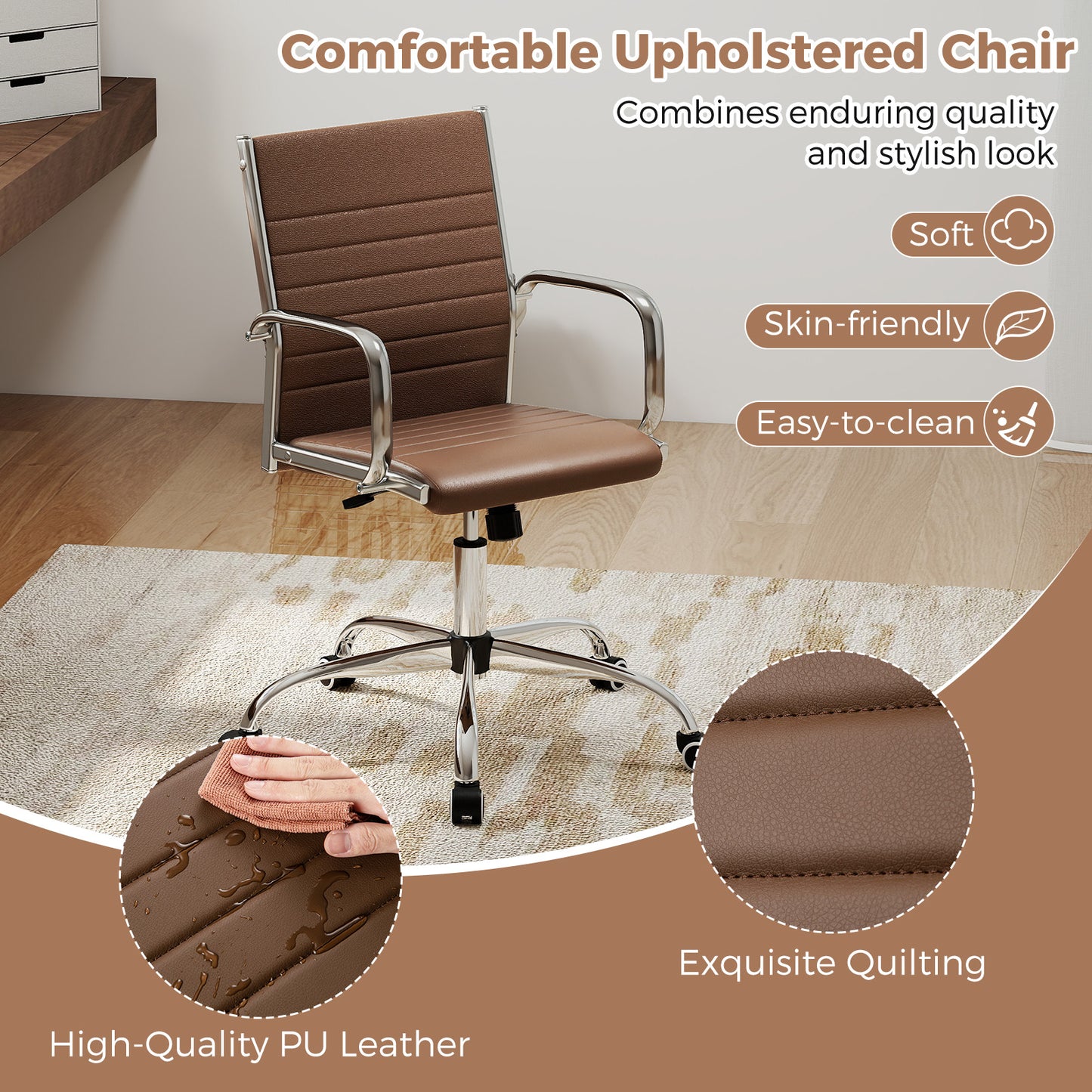 Height Adjustable Rolling High-Back Executive Chair for Home Office-Brown