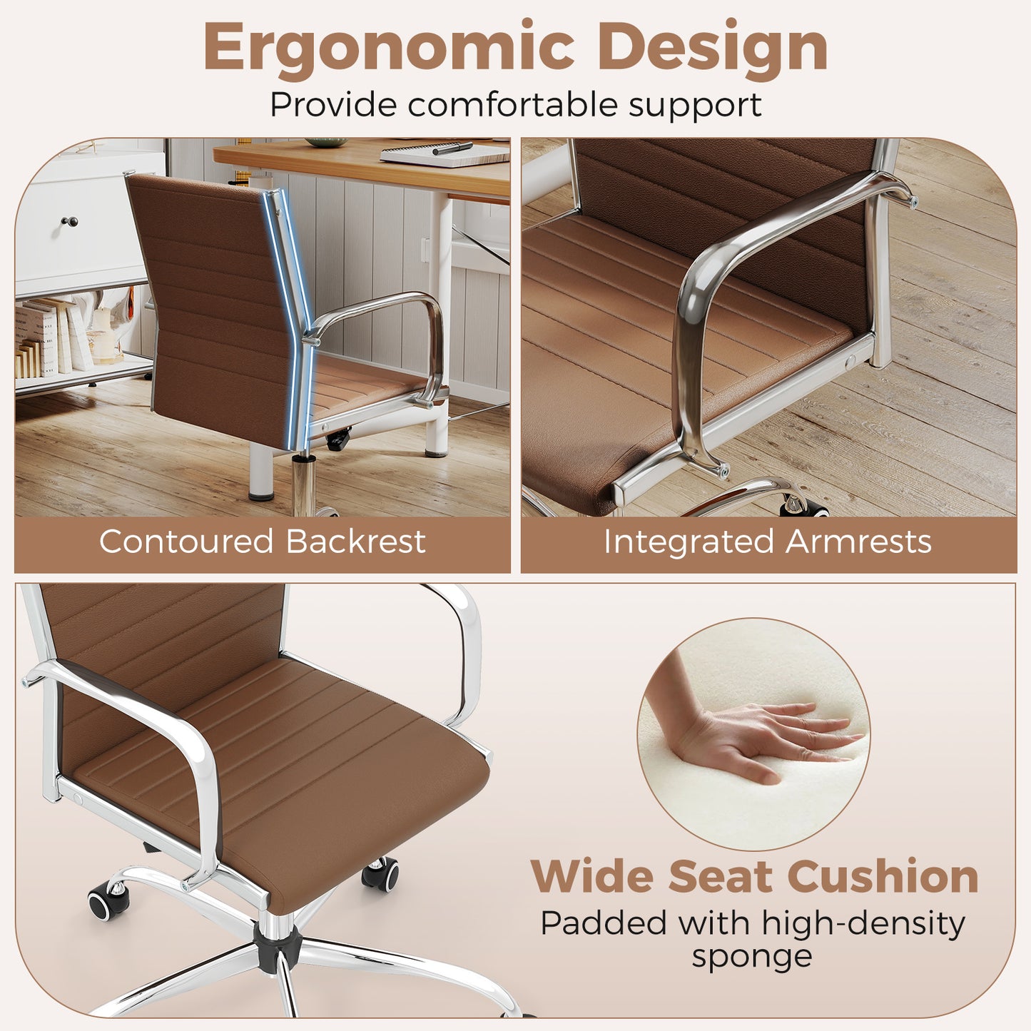 Height Adjustable Rolling High-Back Executive Chair for Home Office-Brown
