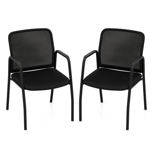 Waiting Room Chair Set of 2 Office Guest Chairs with Ergonomic Mesh Backrest-Black