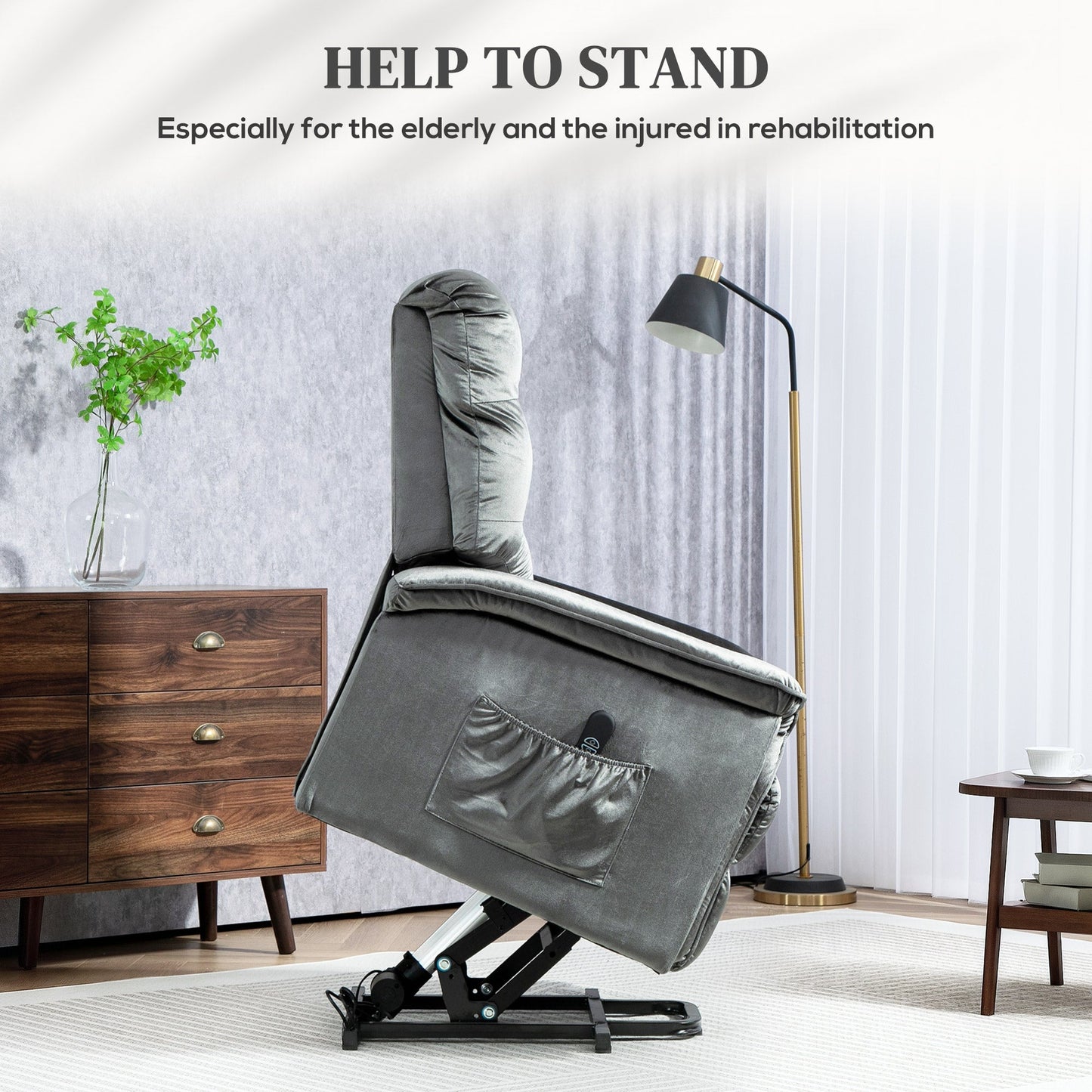 HOMCOM Velvet-Feel Electric Lift Recliner Chair - Dark Grey