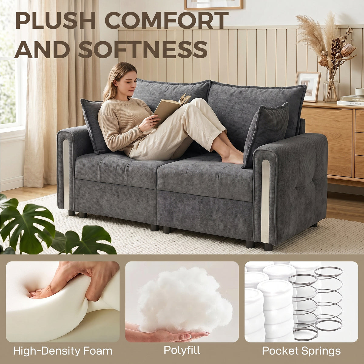 HOMCOM 2 Seater Sofa with Lift-Up Storage, 168 cm Comfy Velvet Small Couch with Wide Deep Seat, Plush Backrest, Thick Padding, 2 Pillows, Loveseat for Living Room, Home Office, Dark Grey